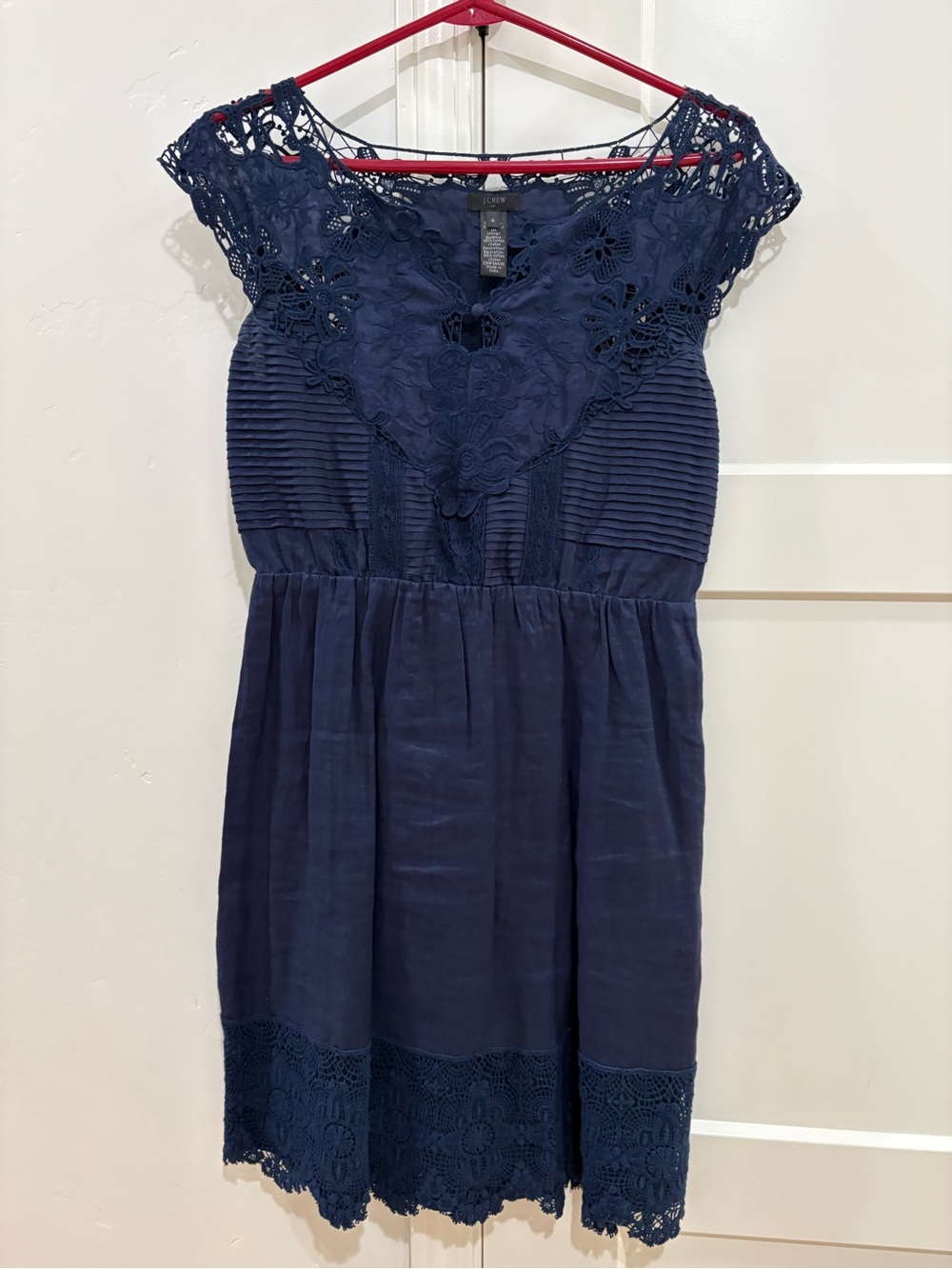 J. Crew Navy Lace-Yoke Cap Sleeve Dress